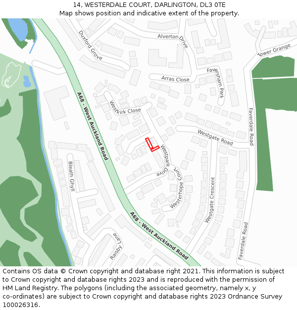 14, WESTERDALE COURT, DARLINGTON, DL3 0TE: Location map and indicative extent of plot