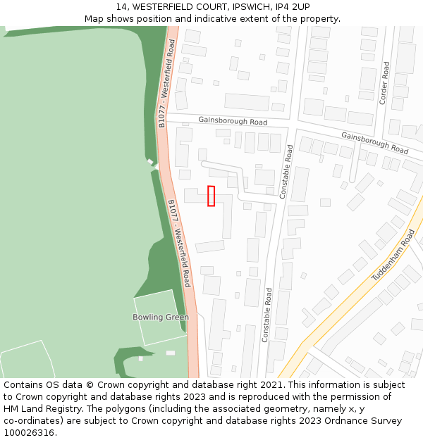 14, WESTERFIELD COURT, IPSWICH, IP4 2UP: Location map and indicative extent of plot