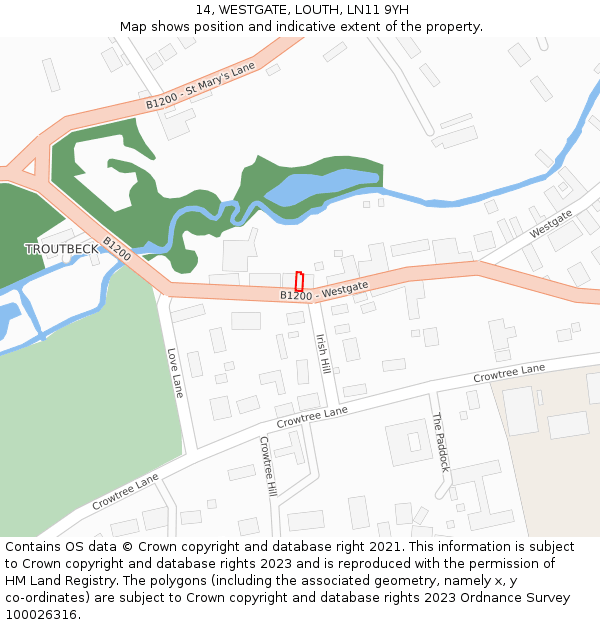 14, WESTGATE, LOUTH, LN11 9YH: Location map and indicative extent of plot