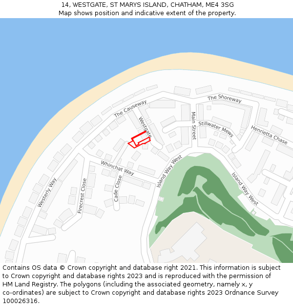 14, WESTGATE, ST MARYS ISLAND, CHATHAM, ME4 3SG: Location map and indicative extent of plot