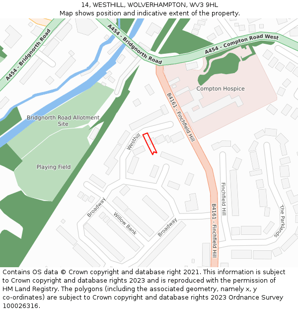 14, WESTHILL, WOLVERHAMPTON, WV3 9HL: Location map and indicative extent of plot