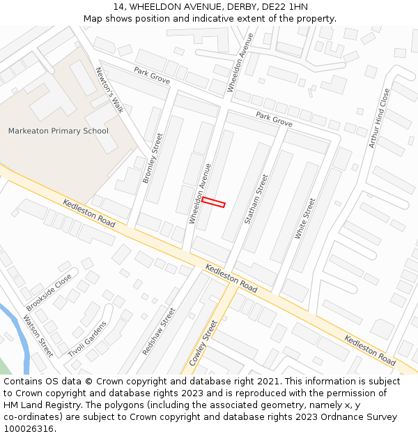 14, WHEELDON AVENUE, DERBY, DE22 1HN: Location map and indicative extent of plot