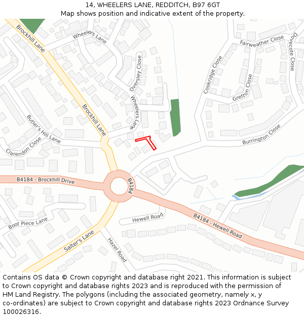 14, WHEELERS LANE, REDDITCH, B97 6GT: Location map and indicative extent of plot