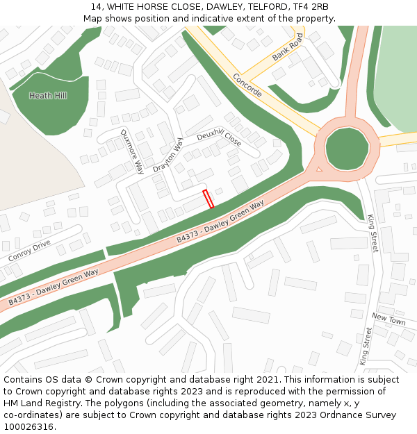 14, WHITE HORSE CLOSE, DAWLEY, TELFORD, TF4 2RB: Location map and indicative extent of plot