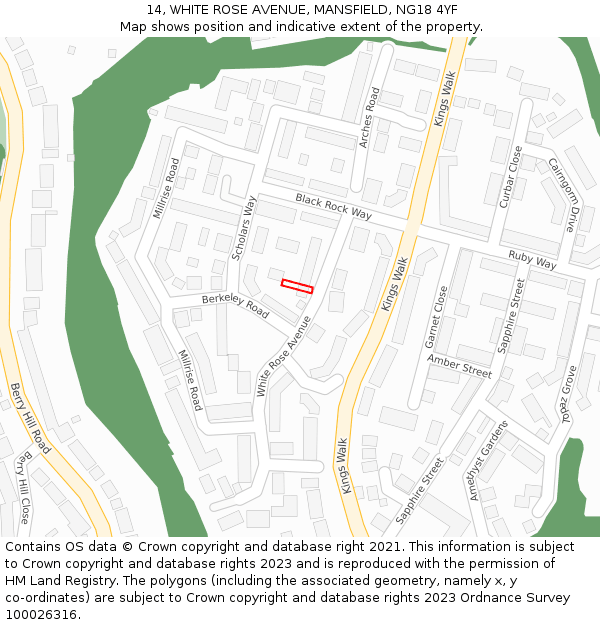 14, WHITE ROSE AVENUE, MANSFIELD, NG18 4YF: Location map and indicative extent of plot