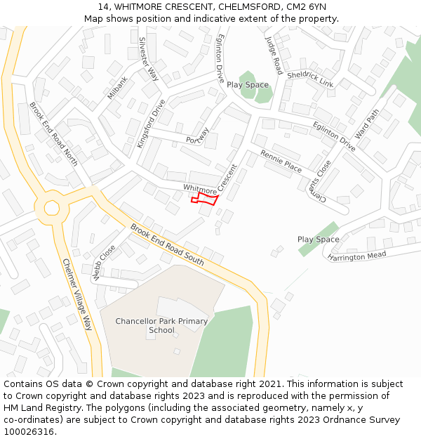 14, WHITMORE CRESCENT, CHELMSFORD, CM2 6YN: Location map and indicative extent of plot
