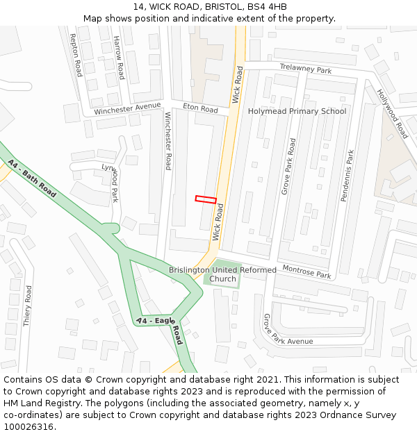 14, WICK ROAD, BRISTOL, BS4 4HB: Location map and indicative extent of plot