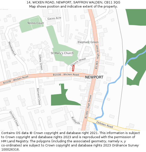 14, WICKEN ROAD, NEWPORT, SAFFRON WALDEN, CB11 3QG: Location map and indicative extent of plot