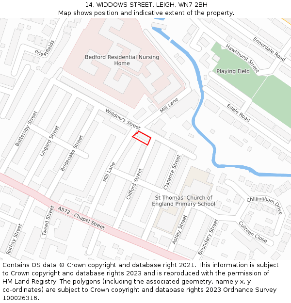 14, WIDDOWS STREET, LEIGH, WN7 2BH: Location map and indicative extent of plot