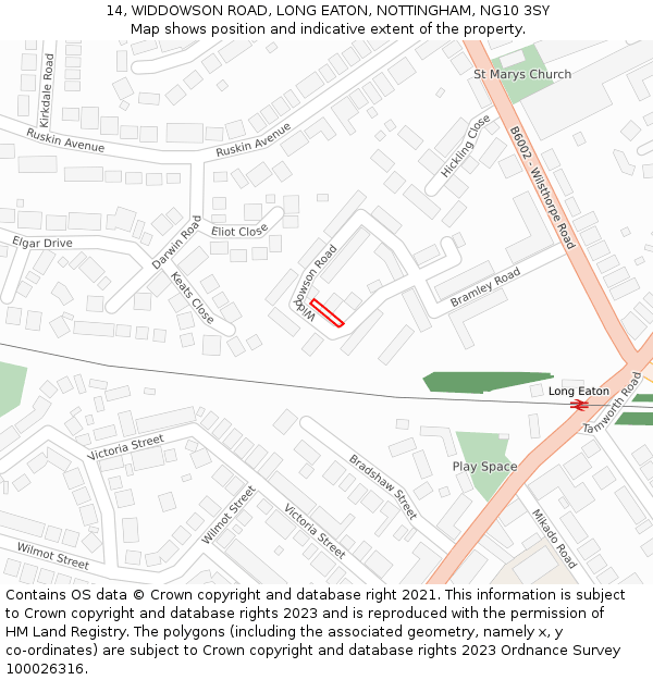 14, WIDDOWSON ROAD, LONG EATON, NOTTINGHAM, NG10 3SY: Location map and indicative extent of plot