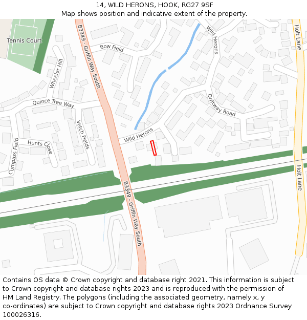 14, WILD HERONS, HOOK, RG27 9SF: Location map and indicative extent of plot