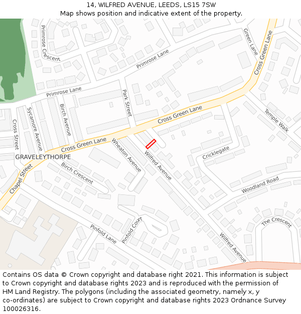 14, WILFRED AVENUE, LEEDS, LS15 7SW: Location map and indicative extent of plot