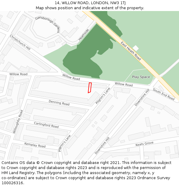 14, WILLOW ROAD, LONDON, NW3 1TJ: Location map and indicative extent of plot