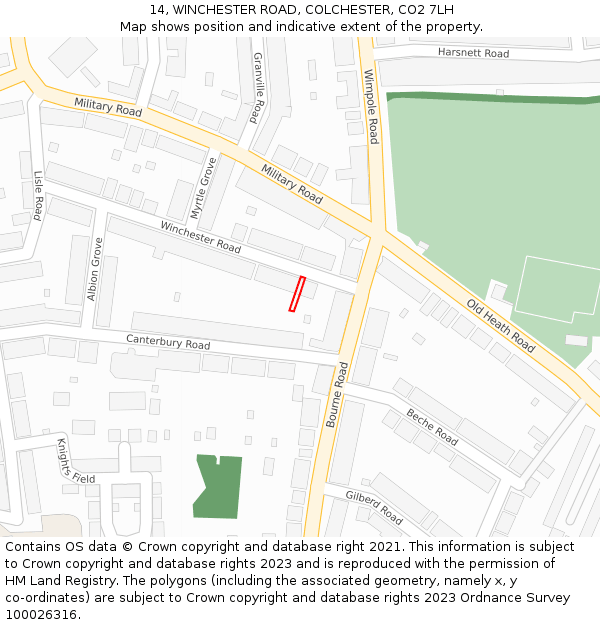 14, WINCHESTER ROAD, COLCHESTER, CO2 7LH: Location map and indicative extent of plot