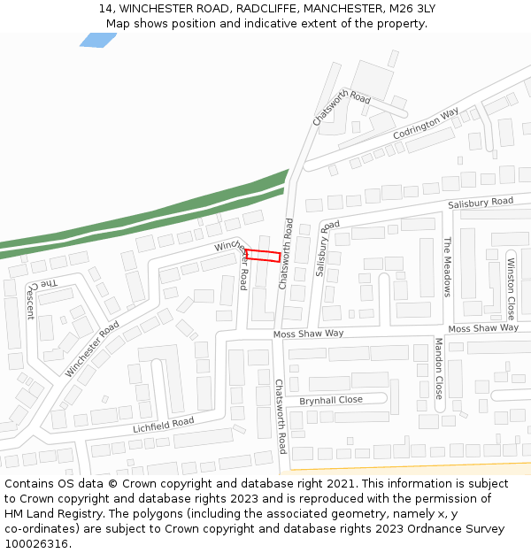 14, WINCHESTER ROAD, RADCLIFFE, MANCHESTER, M26 3LY: Location map and indicative extent of plot