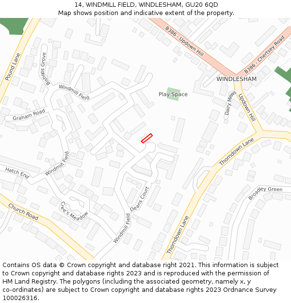 14, WINDMILL FIELD, WINDLESHAM, GU20 6QD: Location map and indicative extent of plot