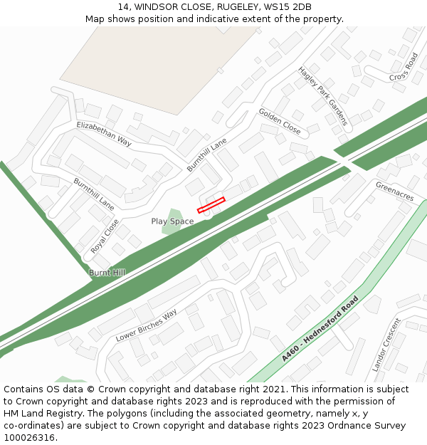 14, WINDSOR CLOSE, RUGELEY, WS15 2DB: Location map and indicative extent of plot
