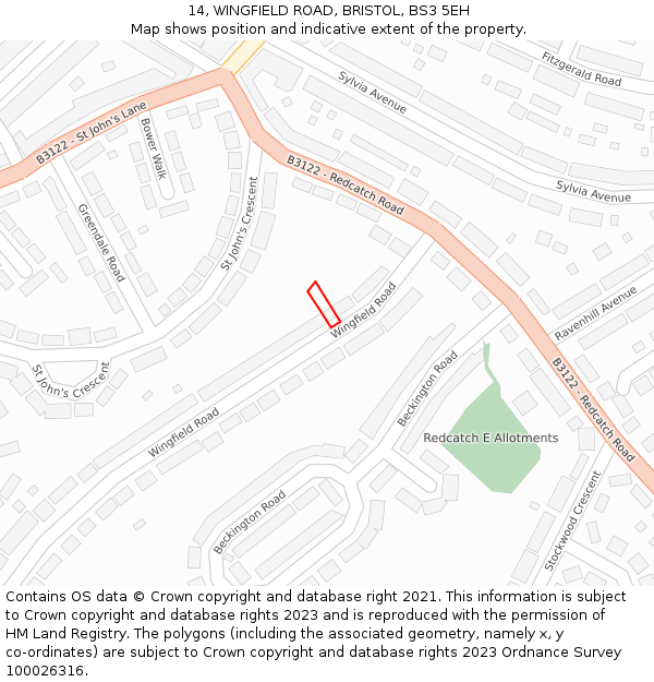 14, WINGFIELD ROAD, BRISTOL, BS3 5EH: Location map and indicative extent of plot