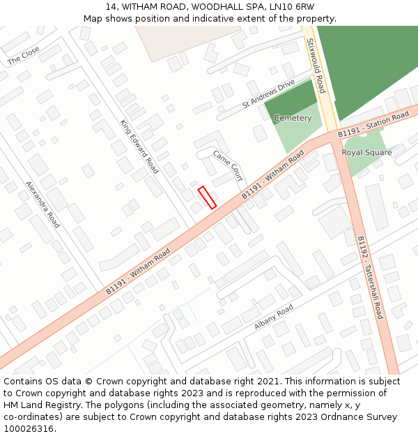 14, WITHAM ROAD, WOODHALL SPA, LN10 6RW: Location map and indicative extent of plot