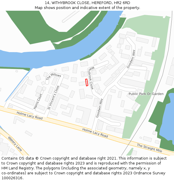 14, WITHYBROOK CLOSE, HEREFORD, HR2 6RD: Location map and indicative extent of plot