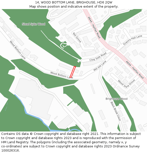 14, WOOD BOTTOM LANE, BRIGHOUSE, HD6 2QW: Location map and indicative extent of plot