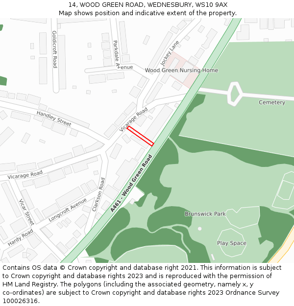 14, WOOD GREEN ROAD, WEDNESBURY, WS10 9AX: Location map and indicative extent of plot