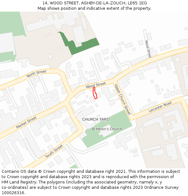 14, WOOD STREET, ASHBY-DE-LA-ZOUCH, LE65 1EG: Location map and indicative extent of plot