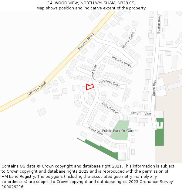 14, WOOD VIEW, NORTH WALSHAM, NR28 0SJ: Location map and indicative extent of plot