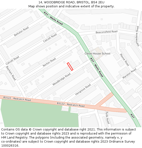 14, WOODBRIDGE ROAD, BRISTOL, BS4 2EU: Location map and indicative extent of plot