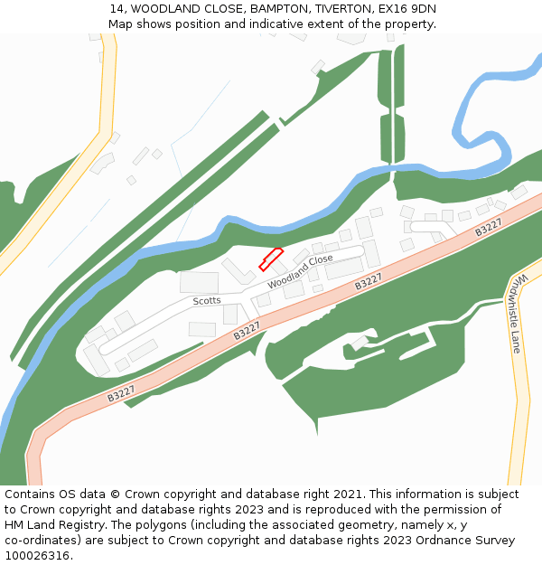 14, WOODLAND CLOSE, BAMPTON, TIVERTON, EX16 9DN: Location map and indicative extent of plot