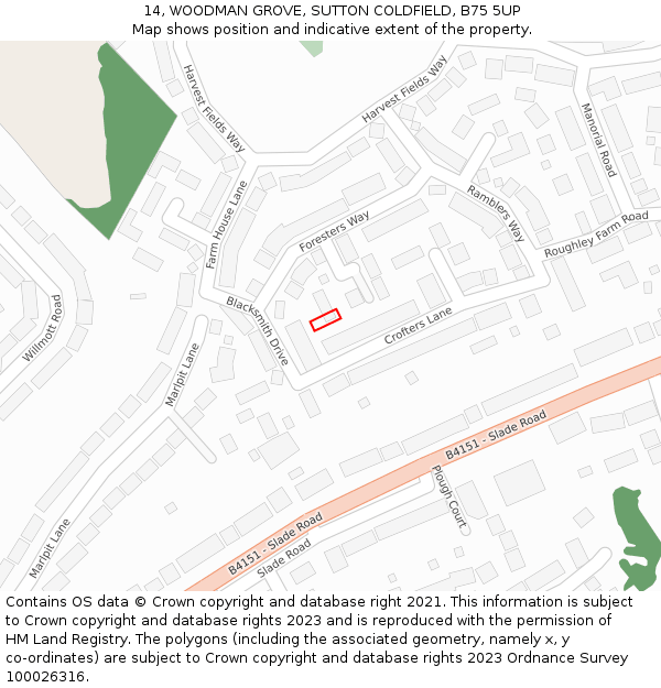 14, WOODMAN GROVE, SUTTON COLDFIELD, B75 5UP: Location map and indicative extent of plot