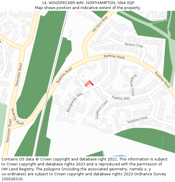 14, WOODPECKER WAY, NORTHAMPTON, NN4 0QP: Location map and indicative extent of plot