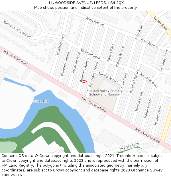 14, WOODSIDE AVENUE, LEEDS, LS4 2QX: Location map and indicative extent of plot