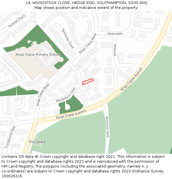 14, WOODSTOCK CLOSE, HEDGE END, SOUTHAMPTON, SO30 0NG: Location map and indicative extent of plot