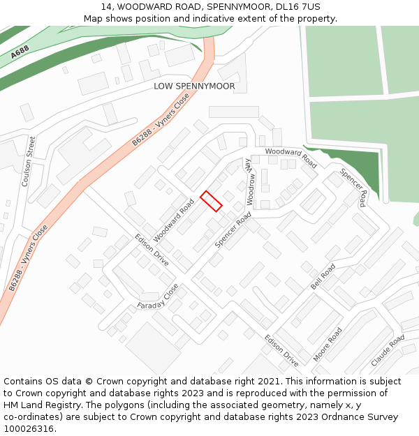 14, WOODWARD ROAD, SPENNYMOOR, DL16 7US: Location map and indicative extent of plot