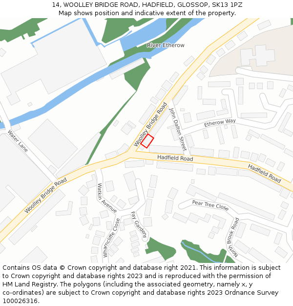 14, WOOLLEY BRIDGE ROAD, HADFIELD, GLOSSOP, SK13 1PZ: Location map and indicative extent of plot