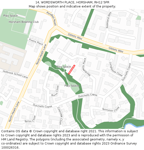 14, WORDSWORTH PLACE, HORSHAM, RH12 5PR: Location map and indicative extent of plot