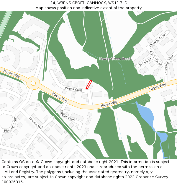 14, WRENS CROFT, CANNOCK, WS11 7LD: Location map and indicative extent of plot
