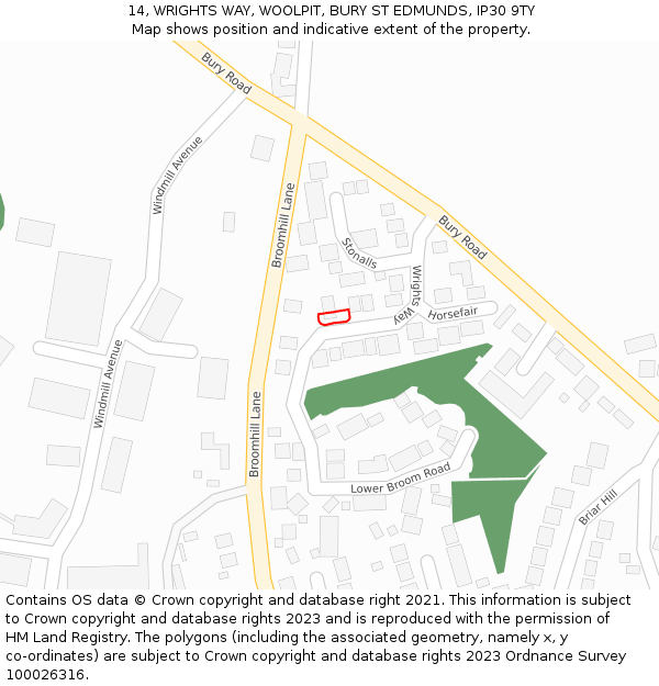 14, WRIGHTS WAY, WOOLPIT, BURY ST EDMUNDS, IP30 9TY: Location map and indicative extent of plot
