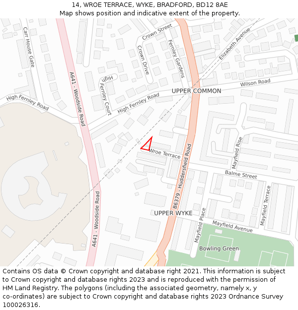 14, WROE TERRACE, WYKE, BRADFORD, BD12 8AE: Location map and indicative extent of plot