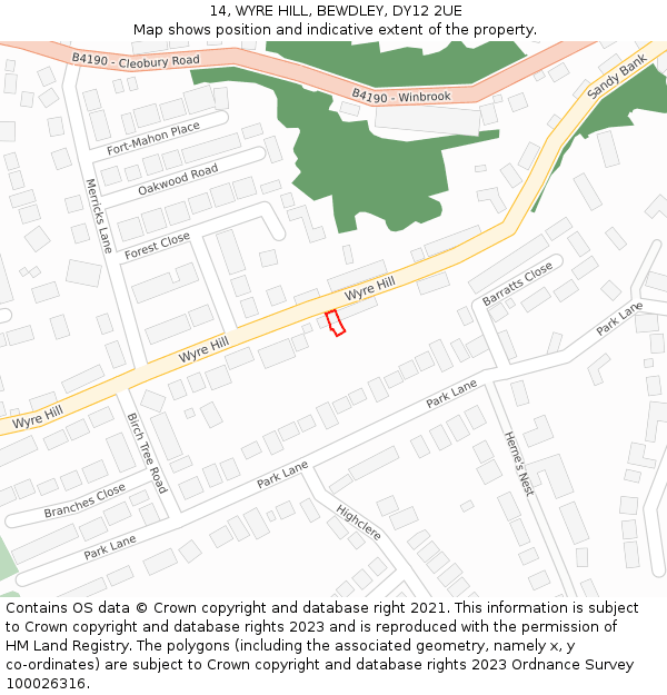 14, WYRE HILL, BEWDLEY, DY12 2UE: Location map and indicative extent of plot