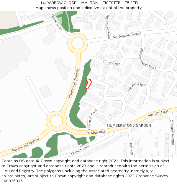 14, YARROW CLOSE, HAMILTON, LEICESTER, LE5 1TB: Location map and indicative extent of plot