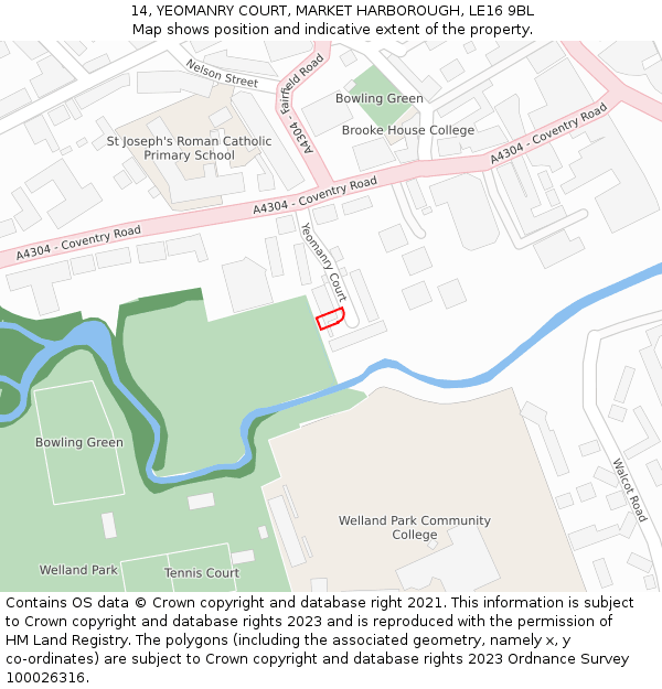 14, YEOMANRY COURT, MARKET HARBOROUGH, LE16 9BL: Location map and indicative extent of plot