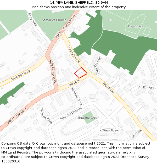 14, YEW LANE, SHEFFIELD, S5 9AN: Location map and indicative extent of plot