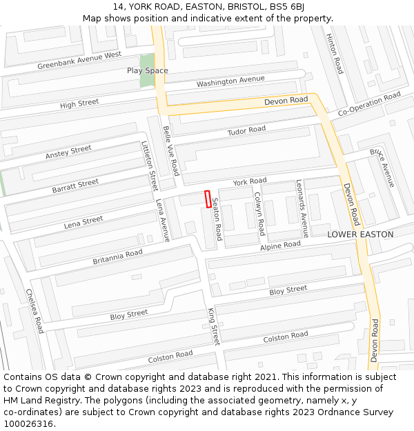14, YORK ROAD, EASTON, BRISTOL, BS5 6BJ: Location map and indicative extent of plot