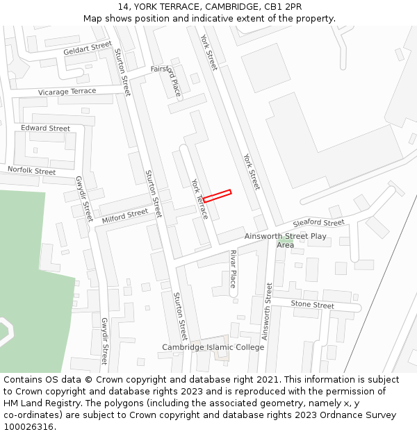 14, YORK TERRACE, CAMBRIDGE, CB1 2PR: Location map and indicative extent of plot