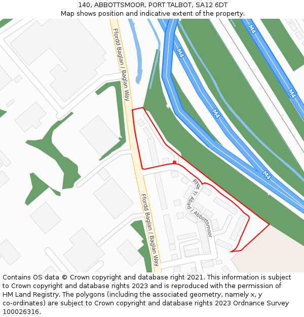 140, ABBOTTSMOOR, PORT TALBOT, SA12 6DT: Location map and indicative extent of plot