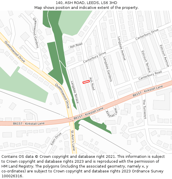 140, ASH ROAD, LEEDS, LS6 3HD: Location map and indicative extent of plot