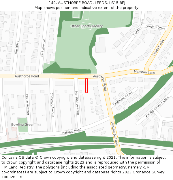 140, AUSTHORPE ROAD, LEEDS, LS15 8EJ: Location map and indicative extent of plot