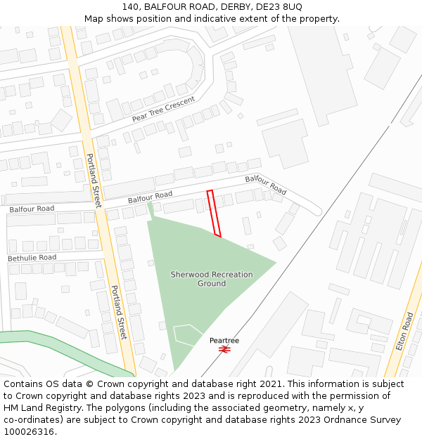 140, BALFOUR ROAD, DERBY, DE23 8UQ: Location map and indicative extent of plot
